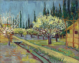 Orchard Bordered By Cypresses (1888) - Vincent Van Gogh Painting