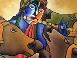 Indian Art - Acrylic Painting - Govardhan Krishna