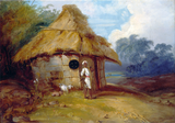 View In Southern India, With A Warrior Outside His Hut - George Chinnery - Vintage Orientalist Painting Of India