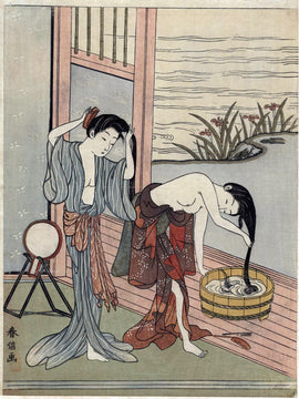 Two Women Bathing - Suzuki Harunobu - Japanese Ukiyo Woodblock Painting