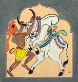 Bull Figher - Nandalal Bose - Haripura Art - Bengal School Indian Painting