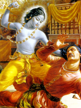 Indian Art - Krishna Defeating Kamsa - Victory Of Good Over Evil