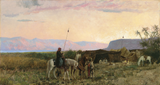 Sunset At Bedaween Encampment Near The Dead Sea - Edwin Lord Weeks - Vintage Orientalist  Painting