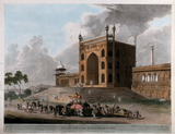 Eastern Gate Of The Jami Masjid At Delhi - Coloured Aquatint - Thomas Daniell  - 1795 Vintage Orientalist Paintings Of India