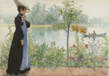 Karin By The Shore - Carl Larsson - Water Colour Impressionist Art Painting