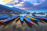 Boats Moored At Phewa Tal lake In Pokhara Nepal