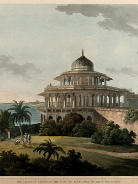 The Chalis Satun, Or Hall Of Forty Pillars, At Allahabad - Coloured Aquatint - Thomas Daniell  - Vintage Orientalist Paintings Of India