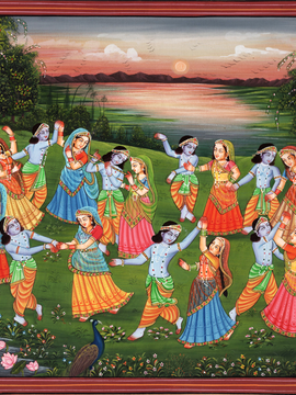 Indian Art - Vintage Painting - Krishna Radha Raas Leela