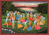 Indian Art - Vintage Painting - Krishna Radha Raas Leela