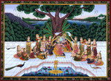 Radha Krishna In The Garden With Gopis - Indian Miniature Art Painting