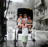 Returning From School In A Rickshaw - Watercolor - Kolkata Photo And Painting Collection