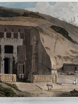 Great Chaitya Temple On The Island Of Salsette Maharashtra - William Daniell - Vintage Orientalist Aquatint Of India