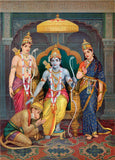 Sree Raghunandan - Ram Laxman Sita And Hanuman - Art by M V Dhurandar - Raja Ravi Varma Press Vintage Printed Oleograph Poster