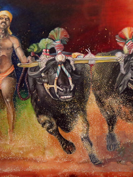 Kambala - The Annual Man And Buffalo Race In Karnataka - India Art Painting