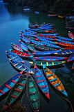Boats At Phewa Tal Lake In Pokhara Nepal