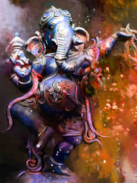 Dancing Lord Ganesha - Beautiful Indian Painting - Tall