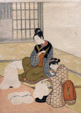 Evening Snow On The Heater - Suzuki Harunobu - Japanese Nishiki-E Woodblock Painting