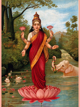 Goddess Lakshmi - Oleograph Print - Raja Ravi Varma - Indian Painting