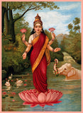 Goddess Lakshmi - Oleograph Print - Raja Ravi Varma - Indian Painting
