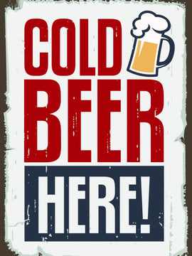 Home Bar Wall Decor - Beer Pub Restaurant Poster Art - Cold Beer Here - Beer Lover Gift