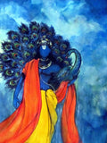 Indian Art - Acrylic Painting - Krishna With Peacock