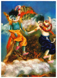Indian Art - Krishna Vintage Painting - Krishna And Balaram Jump From Mountain