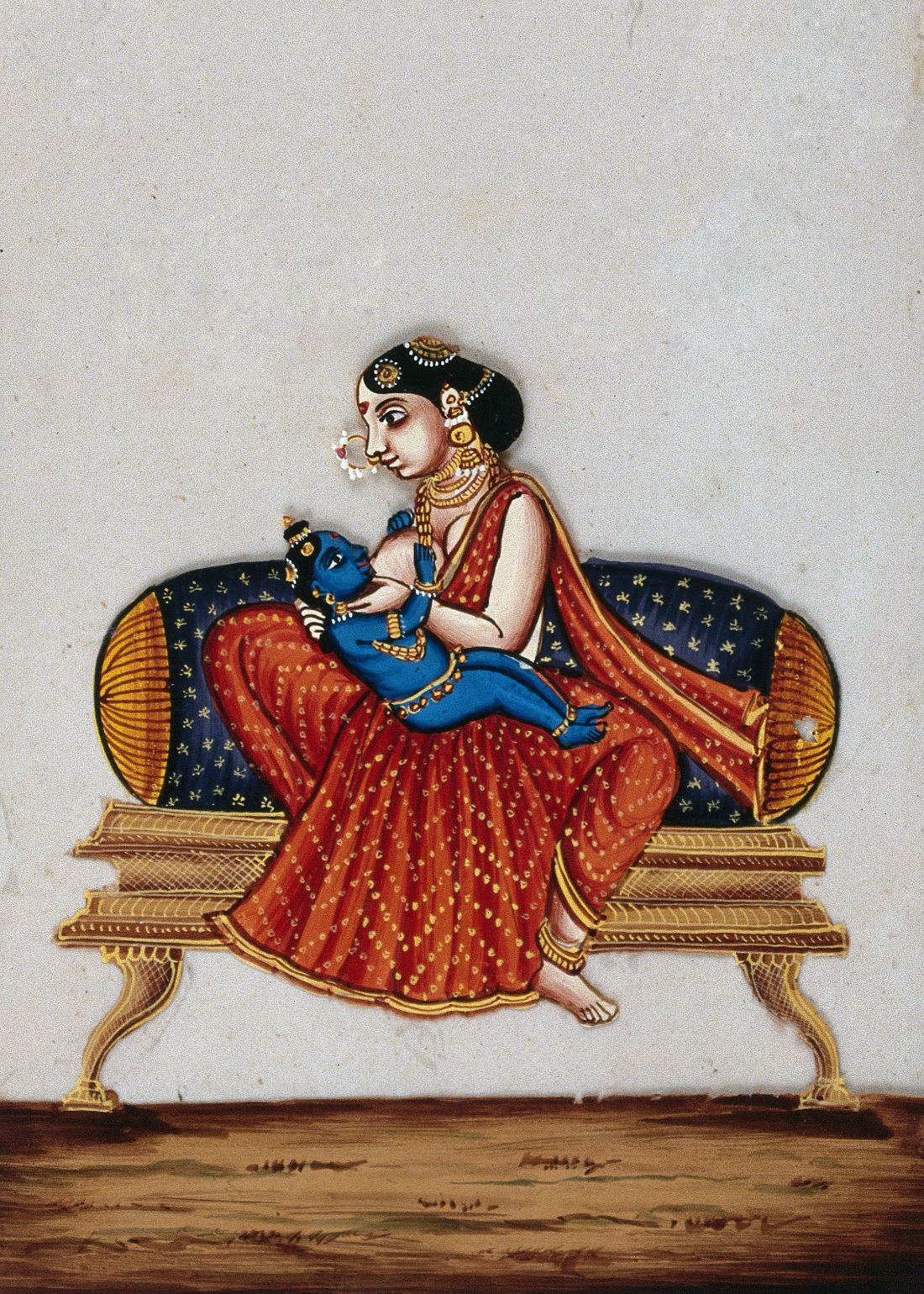 Lord Krishna With Mother Yashoda - Vintage Indian Painting