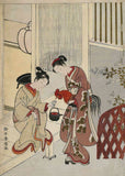 Lovers Plying A Rooster With Sake - Suzuki Harunobu - Japanese Ukiyo Woodblock Painting