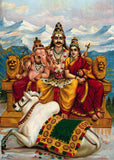 Shiva Parvati And Ganesha On Mount Kailas With Nandi - Raja Ravi Varma