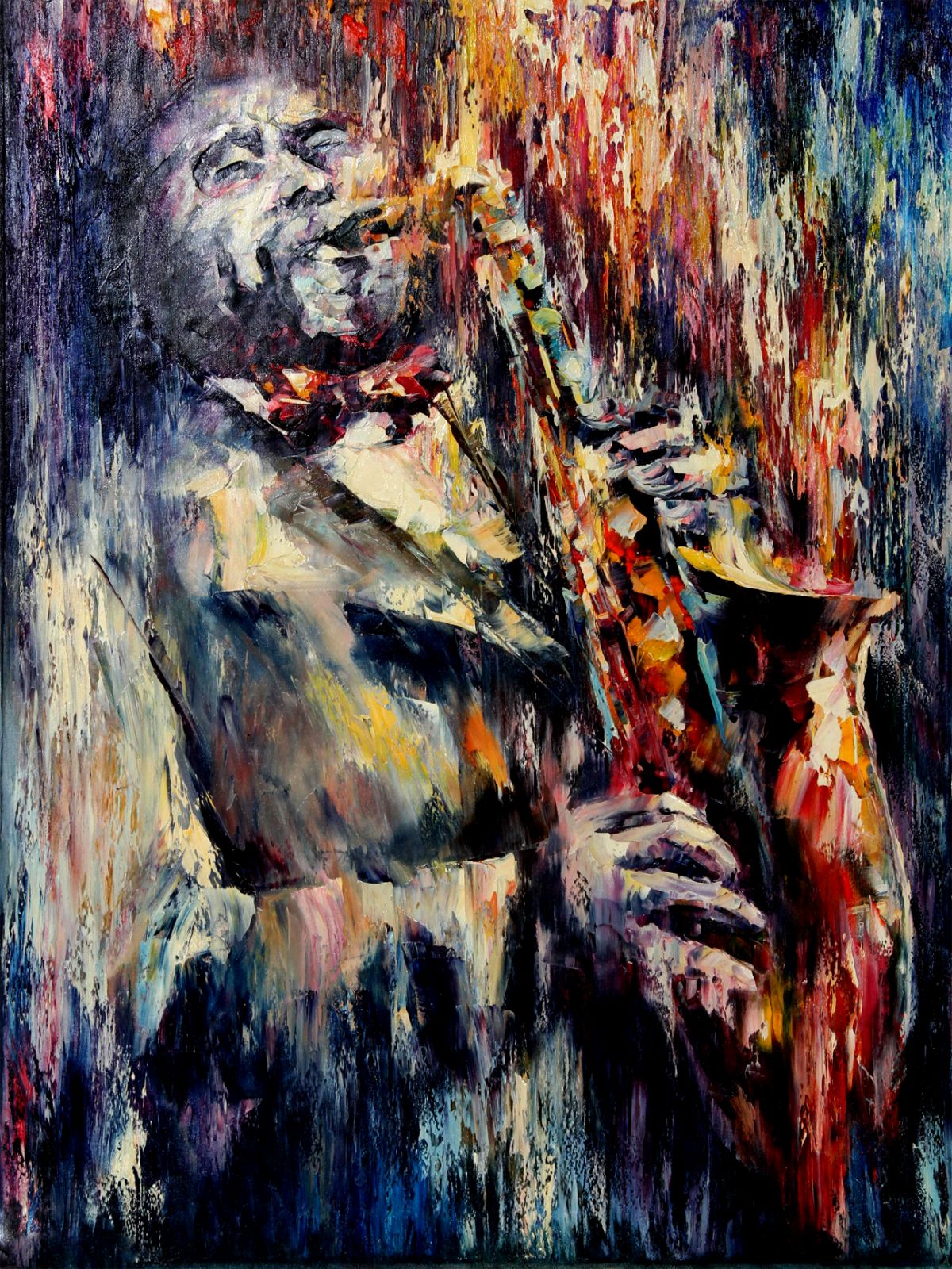 The Jazz Saxophonist - Beautiful Large Colorful Musician Painting