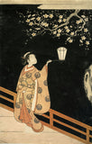 Woman Admiring Plum Blossoms At Night - Suzuki Harunobu - Japanese Nishiki Woodblock Painting