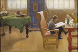 Esbjörn at the Study Corner - Carl Larsson - Water Colour Impressionist Art Painting