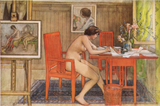 Model Writing Postcards - Carl Larsson - Water Colour Painting