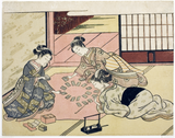 Three Japanese Women With Sakkō Hairstyle  Playing Card Games - Suzuki Harunobu - Japanese Woodblock Painting
