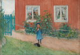 Brita With A Cat (Brita en katt och en smörgås) - Carl Larsson - Water Colour Painting