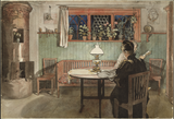 When The Children Have Gone To Bed -  Carl Larsson - Water Colour Impressionist Art Painting