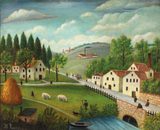 Pastoral Landscape With Stream Fisherman And Strollers - Henri Rousseau