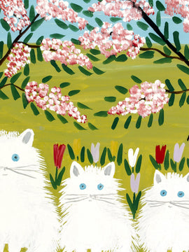 Three White Cats - Maudie Lewis - Folk Art Painting