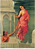 Apsara (Celestial Nymph) Urvashi and King Pururavas - Raja Ravi Varma Chromolithograph Print - Indian Masters Painting