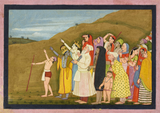 Krishna and His Family Admire A Solar Eclipse  - Kangra School  c1710 - Vintage Indian Miniature Art