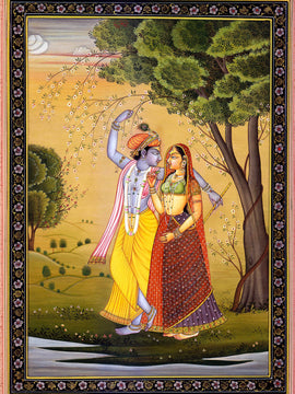 Indian Art - Vintage Painting - Radha Krishna In Forest