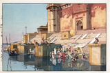 Ghat In Benaras - Yoshida Hiroshi - Vintage 1931 Japanese Woodblock Ukiyo-e Prints Of India